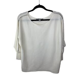 By Design White Sweater Scoop Neck Medium Dolman Sleeve Pullover Chain Y2K